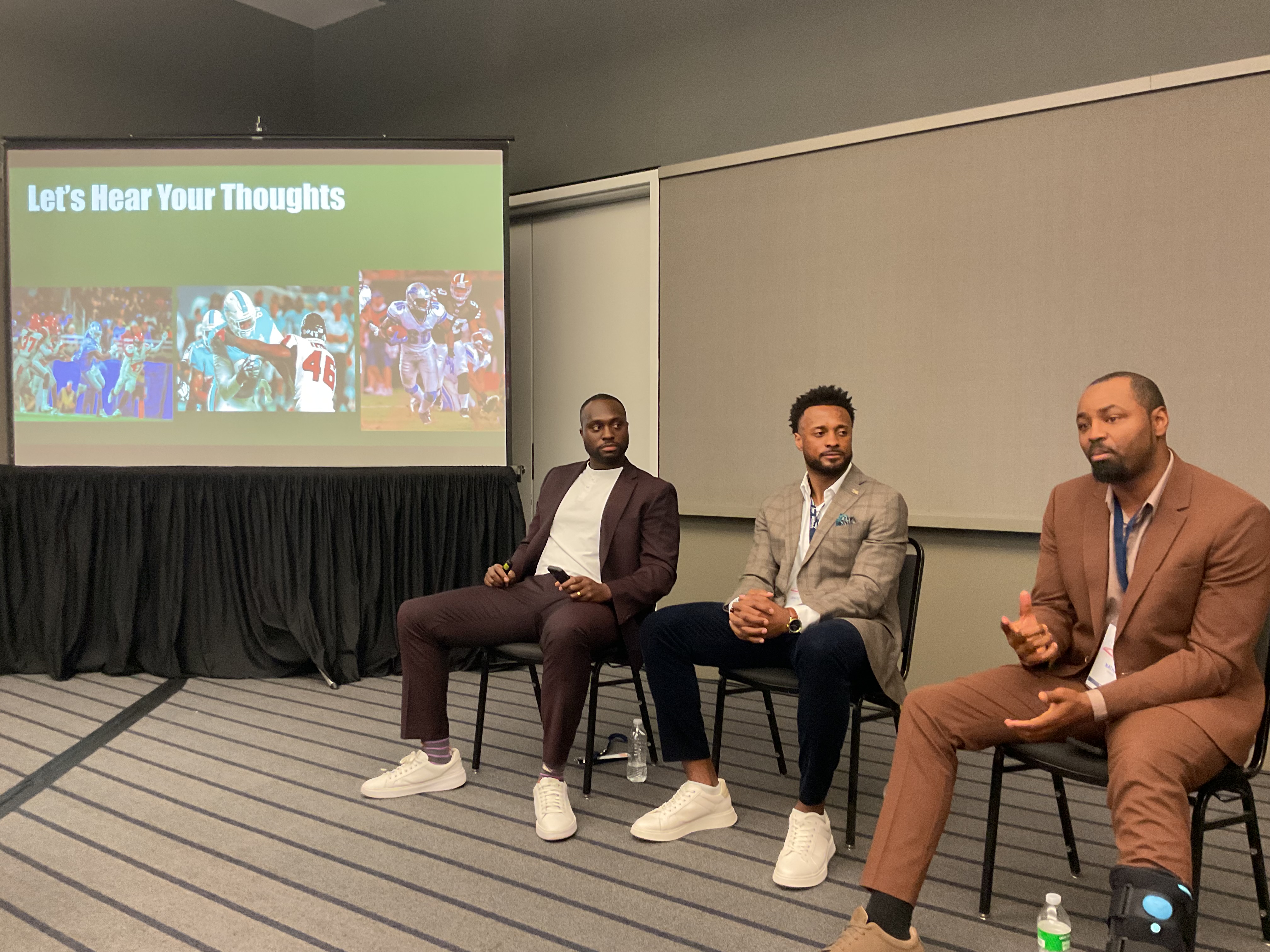 Boris Anyama on a panel about the transition from football to medicine.